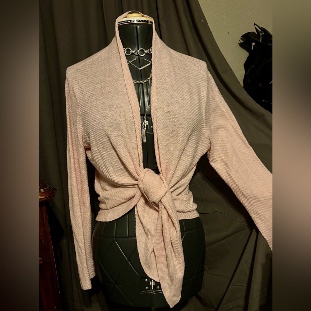 Eileen Fisher Pink Open-Front Lightweight Draped Cardigan 100% Linen